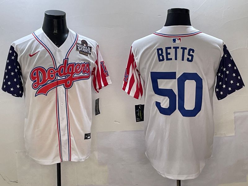 Men Los Angeles Dodgers #50 Betts White a generation of national flags Joint name 2025 Nike MLB Jersey style 10->los angeles dodgers->MLB Jersey
